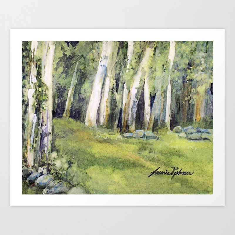 Woodland Landscape Watercolor Vermont Painting Birch Trees Spring Fields Art Print By Between The Weeds | Society6
