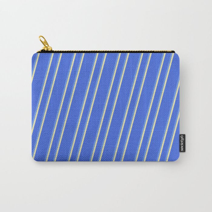Royal Blue, Cornflower Blue & Pale Goldenrod Colored Lined Pattern Carry-All Pouch