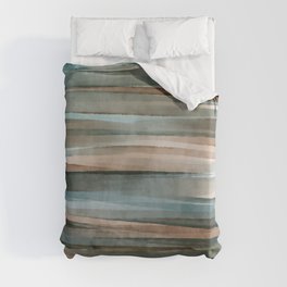 Soft Harbor blue, Teal green & Coca mocha warm brown _ abstract watercolor  waves Duvet Cover