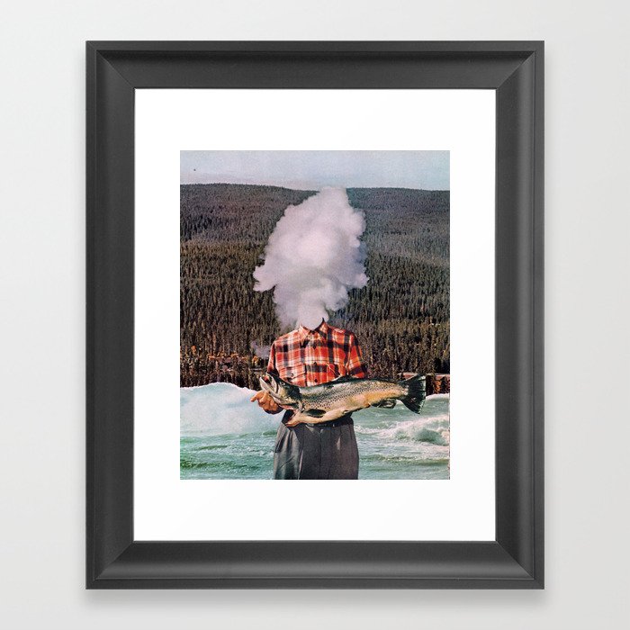 River Cabin Mashup Framed Art Print