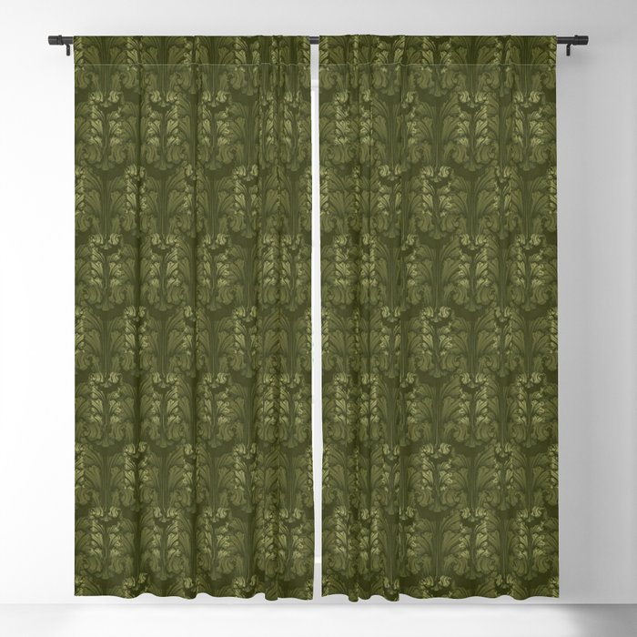 Olive Green Classic Acanthus Leaves, Olive Green Curtains