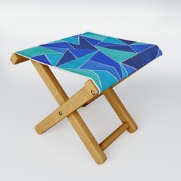 The Blues - Abstract Blue Triangle Pattern Folding Stool