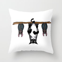 Bats and cat design hanging upside down Throw Pillow