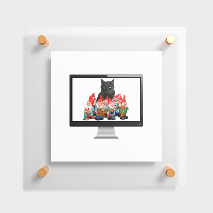 Snoki - Black Cat Gnomes - Computer Screen - IT specialist Floating Acrylic Print