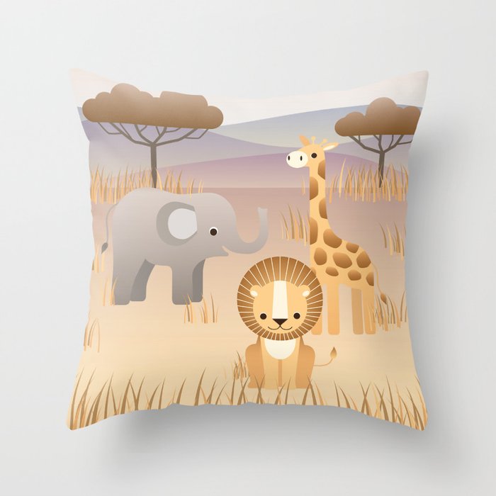 Cute animals in the savanna Throw Pillow