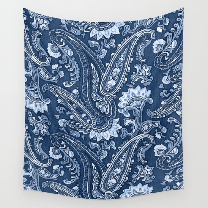 Blue indigo paisley Wall Tapestry