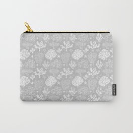 Light Grey And White Coral Silhouette Pattern Carry-All Pouch