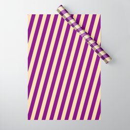 [ Thumbnail: Tan and Purple Colored Lines Pattern Wrapping Paper ]