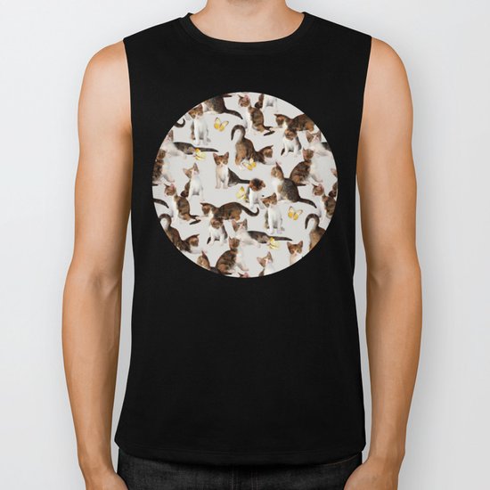 Kittens and Butterflies - a painted pattern Biker Tank