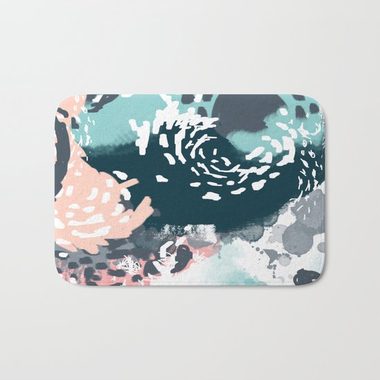 August - Abstract modern painting in bold colors for trendy feminine style Bath Mat