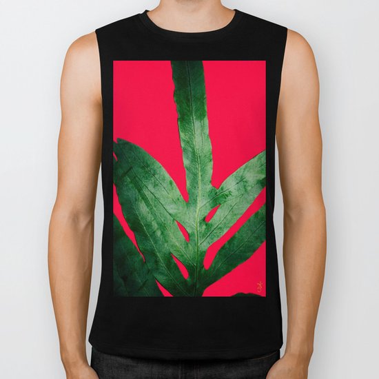 Green Fern on Bright Red Biker Tank