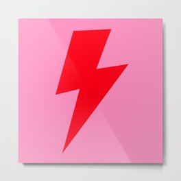 Red Lightning Strike on Pink Metal Print