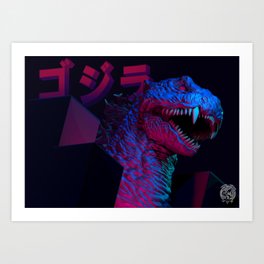 Neo-halogenic GODZILLA retro print Art Print | Film, 3D, Moviemonster, Digital, Kaiju, Retro, Sci-Fi, Drawing, Monster, Godzilla 