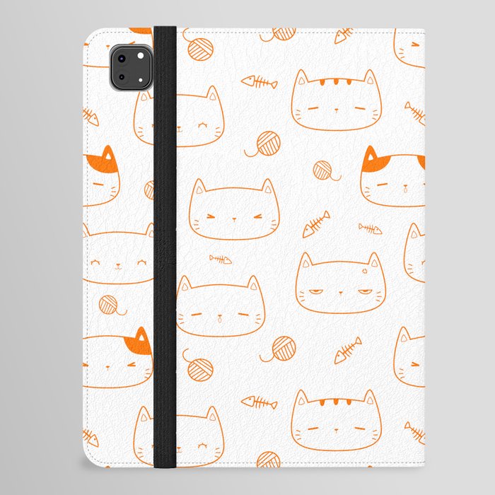 Orange Doodle Kitten Faces Pattern iPad Folio Case