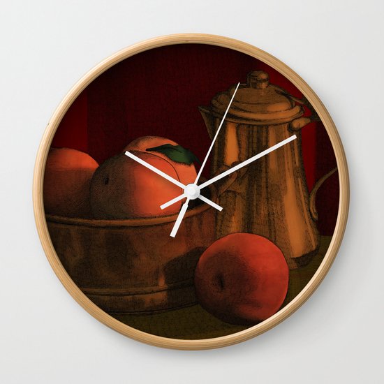 Still life with peaches Wall Clock
