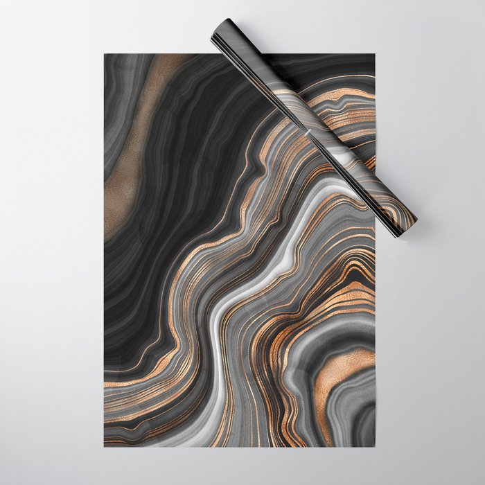 Elegant black marble with gold and copper veins Wrapping Paper