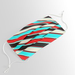 [ Thumbnail: Red, Cyan, Beige, and Black Colored Lines/Stripes Pattern Face Mask ]