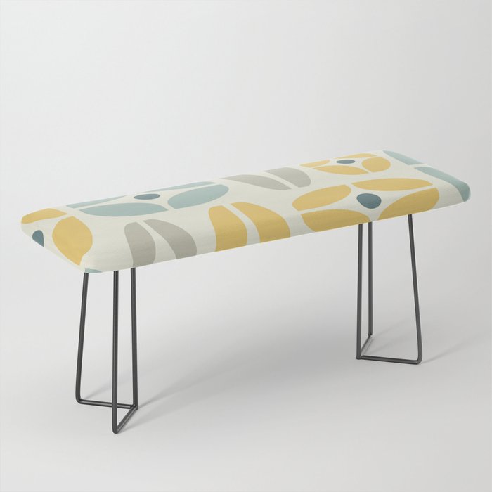 Mid Century Modern Geometric Abstract 826 Yellow Gray Blue and Beige Bench