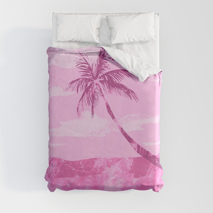 Pink Tropical Beach Palm tree Duvet Cover
