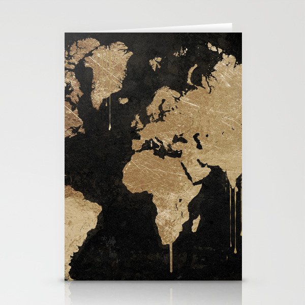 Gold World Map Stationery Cards