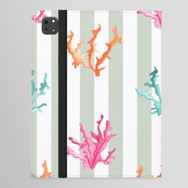 Colorful Coral Reef on Apple Green Stripes iPad Folio Case