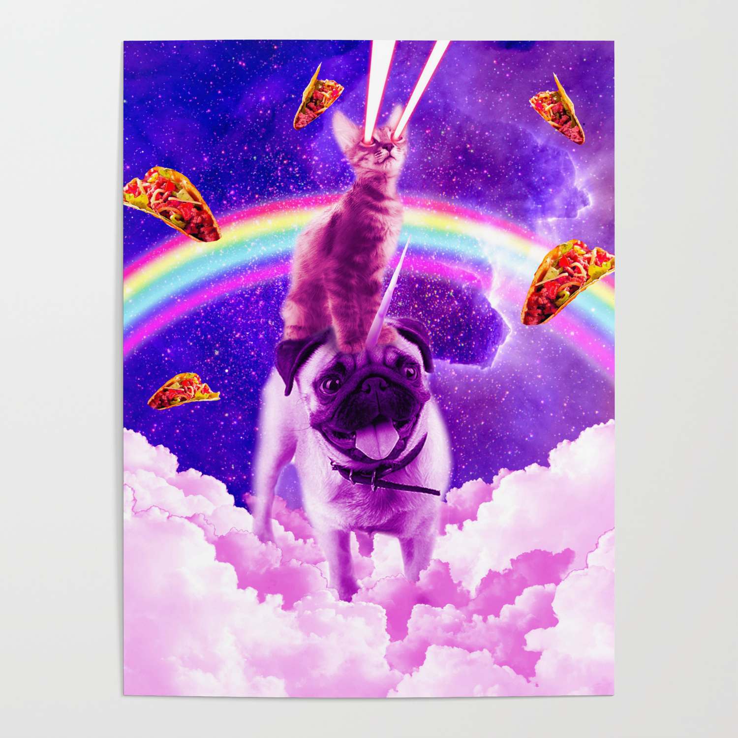 Cosmic Cat Riding Unicorn Pug Poster By Randomgalaxy Society6 3d color flowers pink unicorn background wall mural wallpaper 322 peel and stick, removable, repositionable. cosmic cat riding unicorn pug poster by randomgalaxy