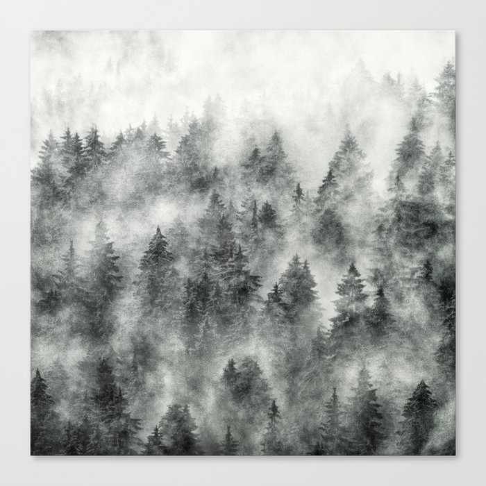 Everyday // Misty Foggy Moody Wild Fairytale Cascadia Trees Dark Forest Covered In Magic Fog Series Canvas Print