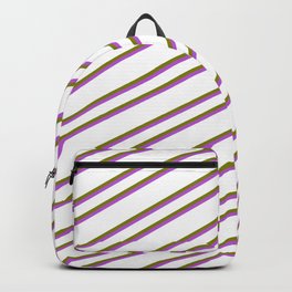[ Thumbnail: White, Green & Orchid Colored Pattern of Stripes Backpack ]