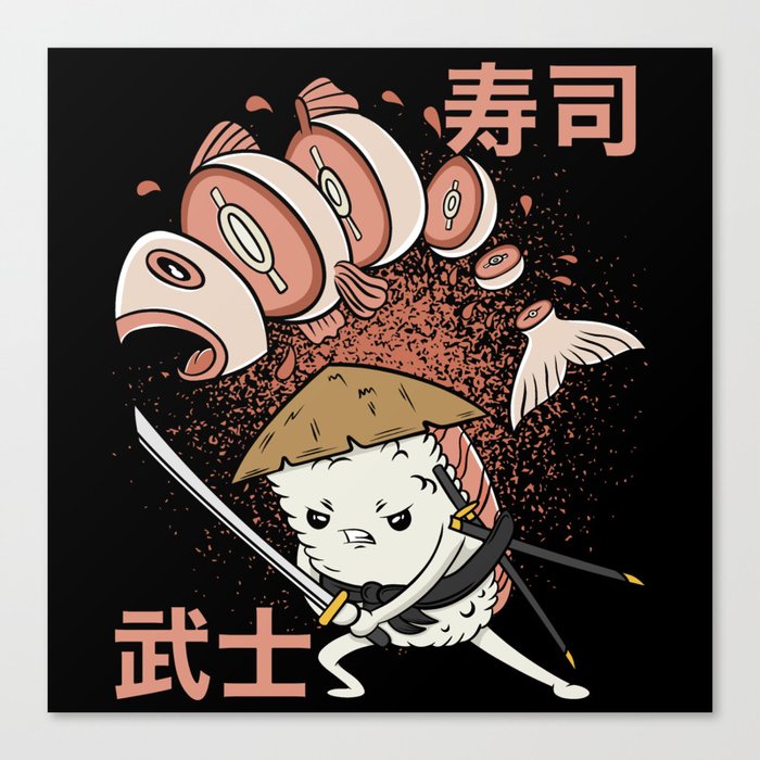 Funny Retro Sushi Samurai Sushi Warrior Ninja Move Canvas Print