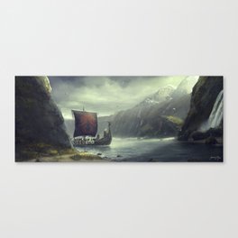 VIKINGS-JOURNEY Canvas Print | Digital 2D, Jonas, Game, Landscape, Games, Jonaslopezmoreno, Ship, Journey, Mountains, Illustration 