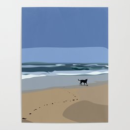 Labrador running along the beach digital illustration Poster