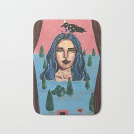 Night at my theater. Acrylic surrealism, blue hair, black raven  Bath Mat | Hearts, Perfomance, Instagramlikes, Surrealism, Butterfly, Crow, Girlinthewater, Soul, Trees, Girlinthetheater 