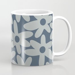Daisy Time Retro Floral Pattern Neutral Blue Gray  Mug