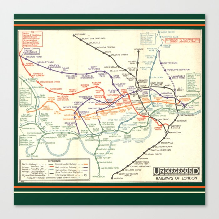 Vintage London Underground Map Canvas Print by London Days  Society6