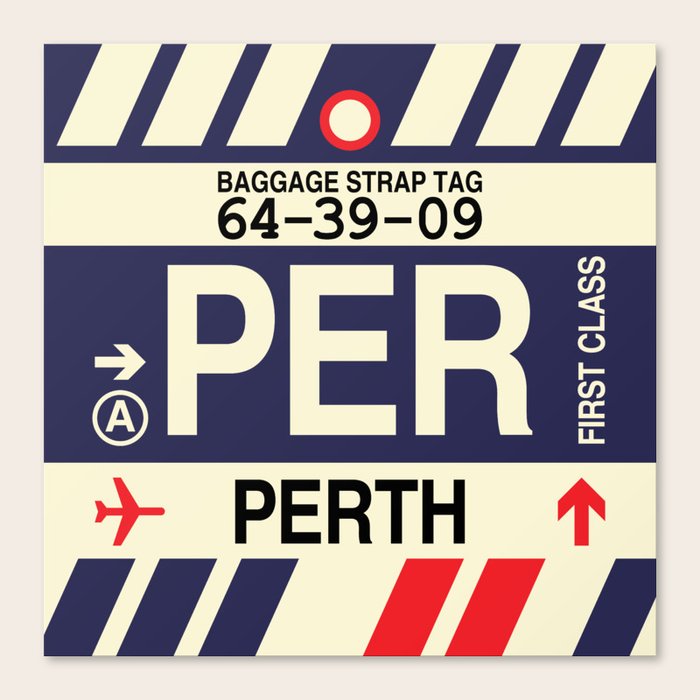 PER Perth • Airport Code and Vintage Baggage Tag Design Canvas Print by