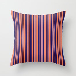 [ Thumbnail: Coral and Midnight Blue Colored Lines/Stripes Pattern Throw Pillow ]