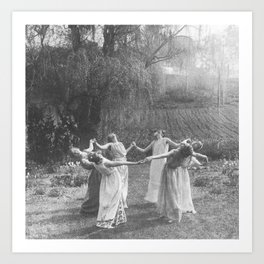 Circle Of Witches Vintage Women Dancing Black And White Art Print