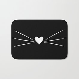 Cat Heart Nose & Whiskers White on Black Badematte | Cutekitty, Cutecat, Whiskers, Cats, Feline, Catwhiskers, Heartnose, Blackcat, Meow, Blackandwhitecat 