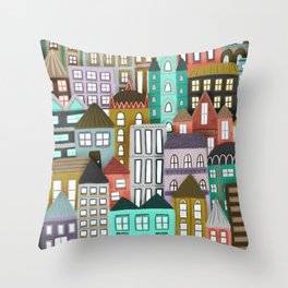 Rows Full of Houses Illustration Throw Pillow