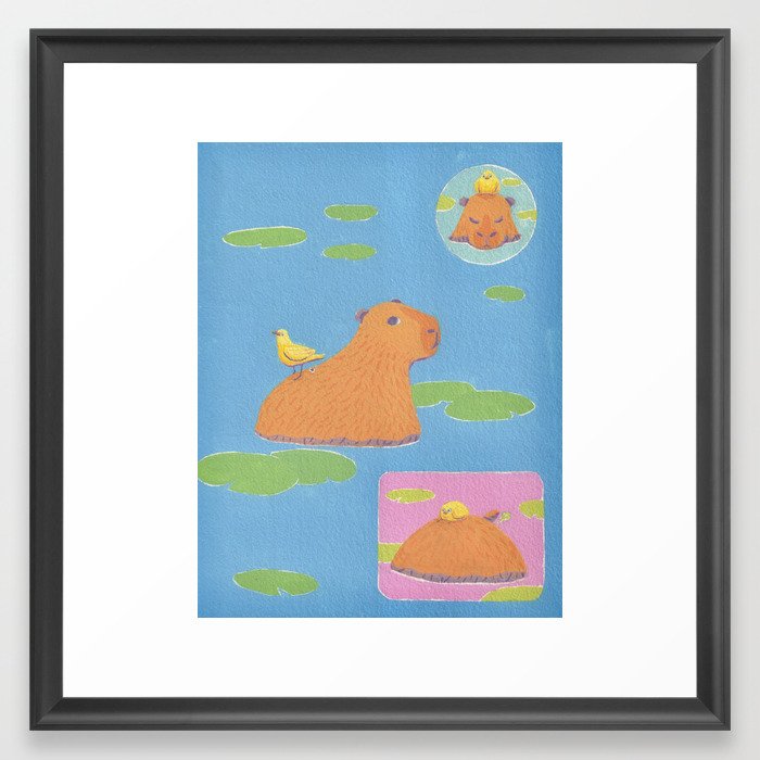 capybara, bird, turd Framed Art Print