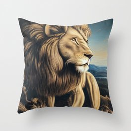 art deco style paint with a young lion Throw Pillow