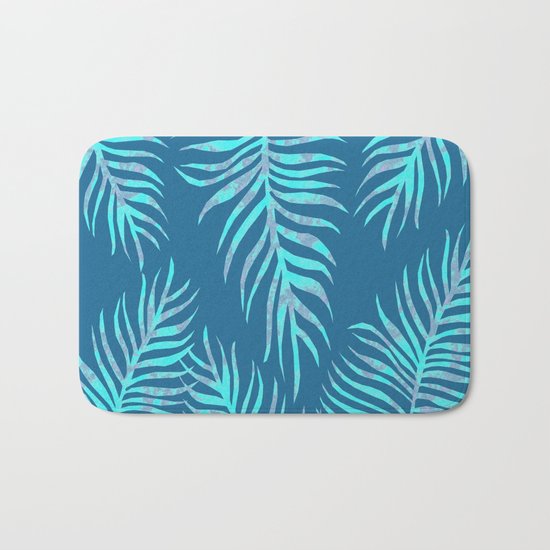 Fern Pattern On Blue Background Bath Mat