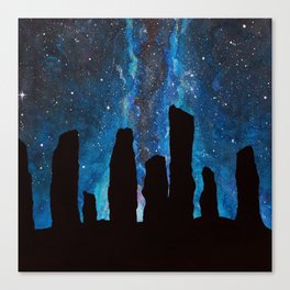 Outlander Craigh Na Dun Standing Stones Watercolor Painting with milky way galaxy Canvas Print