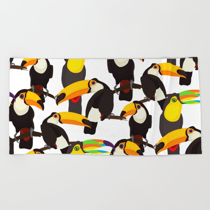 Tropical seamless pattern with toucan parrot birds Beach Towel