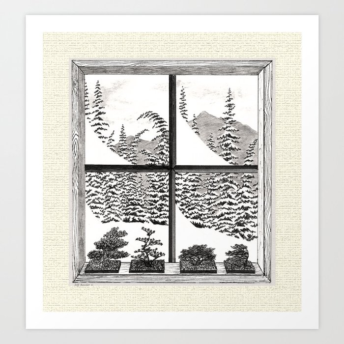 Snowed In Bonsai Vintage Pen And Pencil Drawing Art Print By Alpineseasidelandscapes Society6