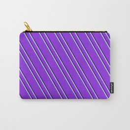 [ Thumbnail: Purple, Indigo & Powder Blue Colored Lines/Stripes Pattern Carry-All Pouch ]