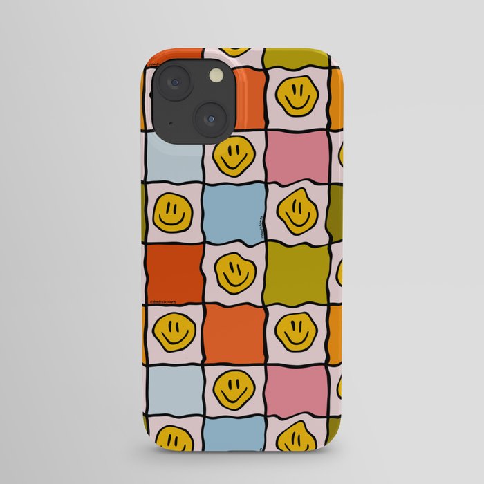Rainbow Happy Face Checkered Print iPhone Case