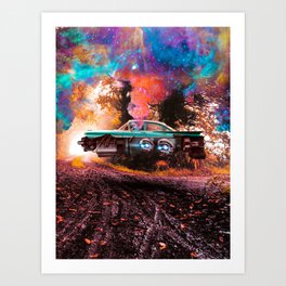 Future Car Art Print | Space, Vintage, Future, Car, Flying, Tmdesigns, Classic, Flyingcar, Digital, Surreal 