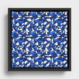 geometric pattern with stained glass style in blue, and white colors Framed Canvas