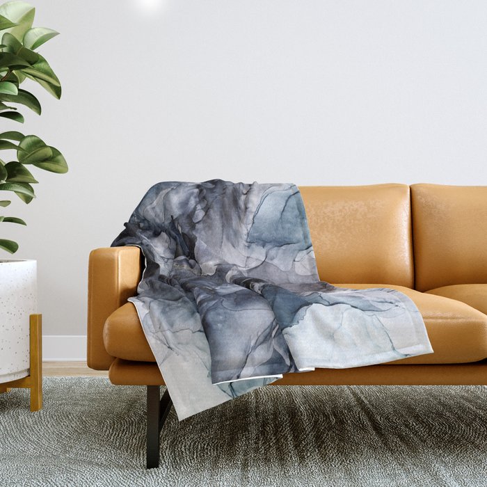 Dark Moody Chaos and Blue Abstract Painting Throw Blanket